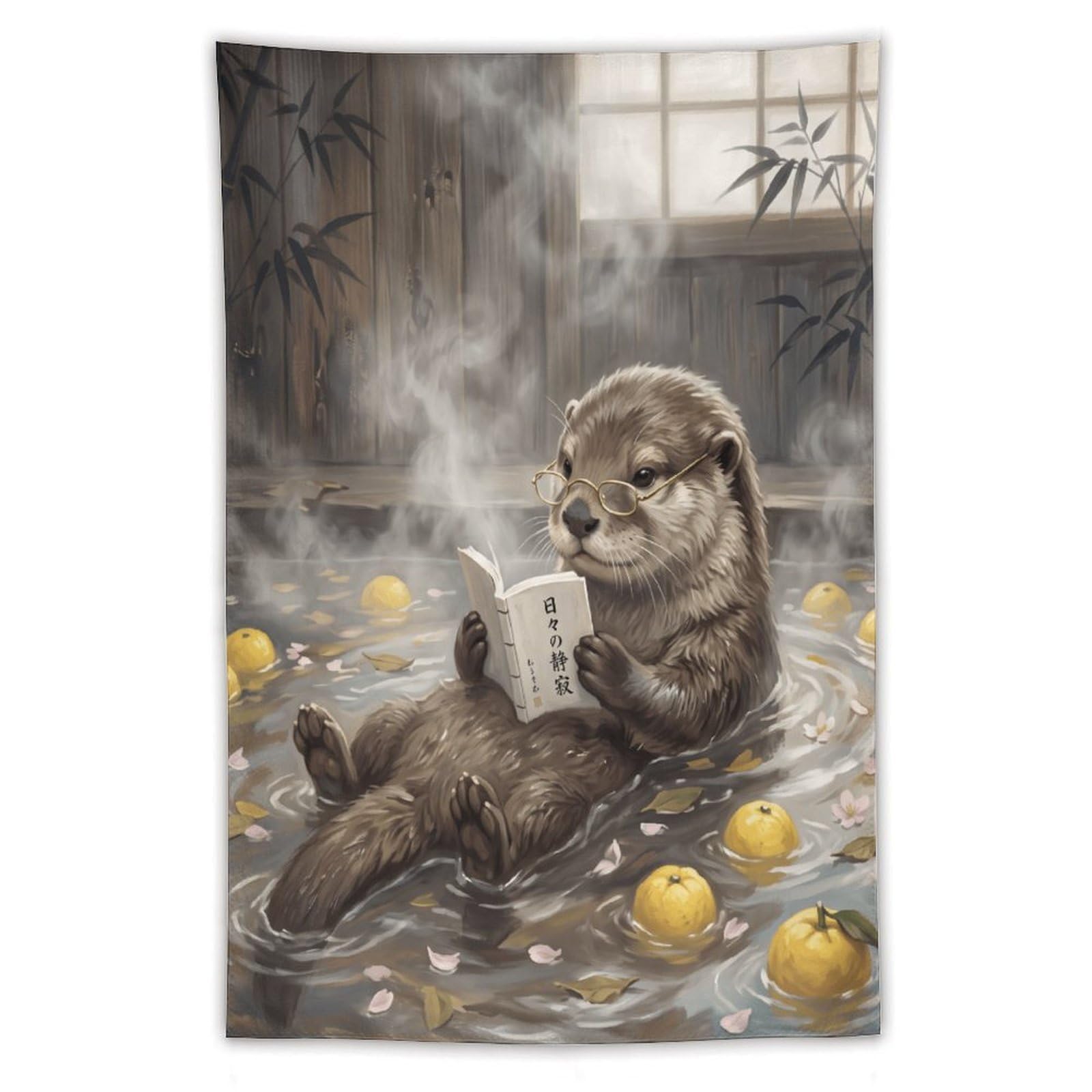 W7C8U2X3 Reading Otter Lemon Bath Wall Tapestry, Warm Water Mood