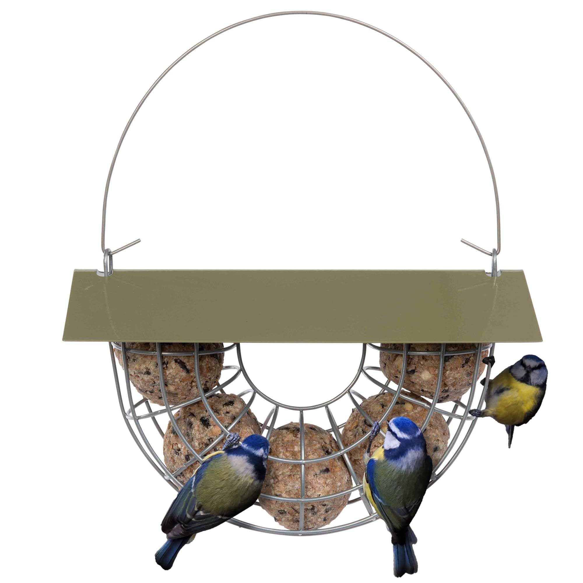 Jacobi Jayne® Suet Ball Basket - large capacity holds 6 fat balls for wild birds - hanging bird feeder for suet balls - bird feeder with pitched roof to protect bird fat balls