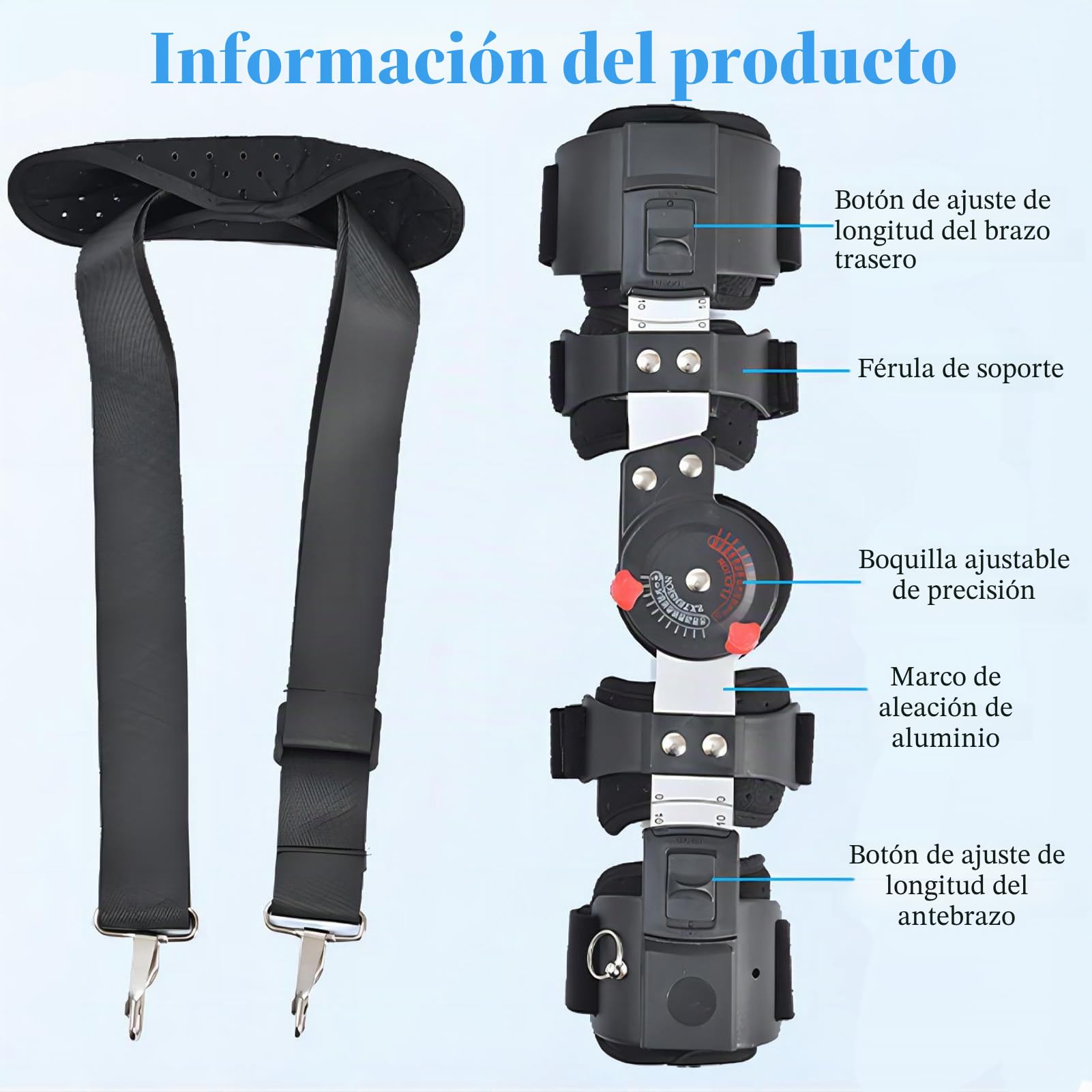 Férula De Codo Postoperatoria Ajustable con Bisagra Soporte De Brazo Ligero con Correa para Hombro Forro Extraíble para Rehabilitación Después De Cirugía,Right