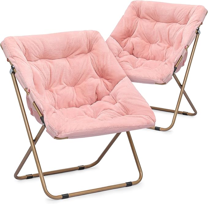 Sillón Plegable Cuadrado de Peluche Suave para Descanso Rosa