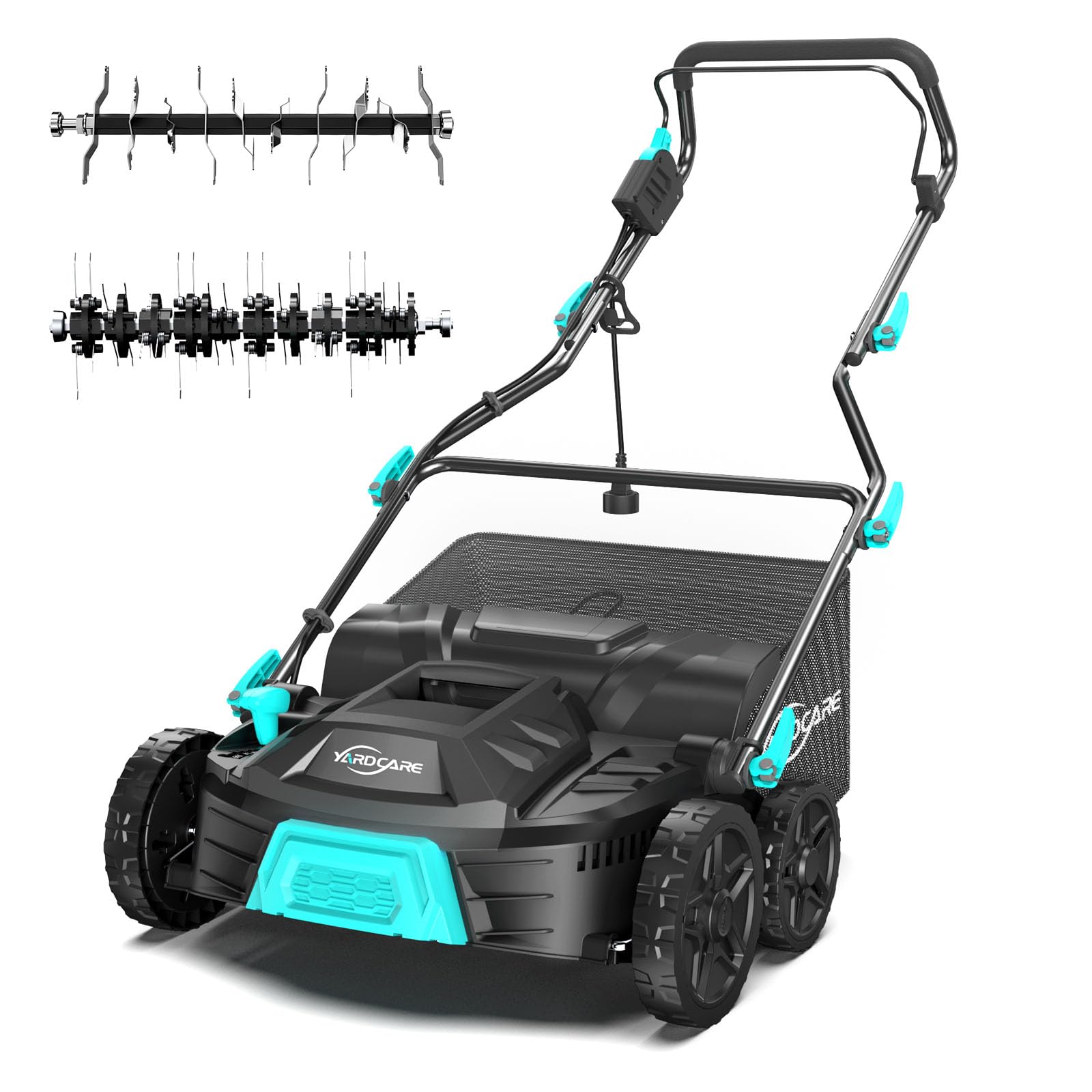 YARDCARE 16‑Inch 15Amp 2‑in‑1 Electric Dethatcher & Scarifier with 5‑Position Depth Adjustment, 12 Gallon Removable Grass ...