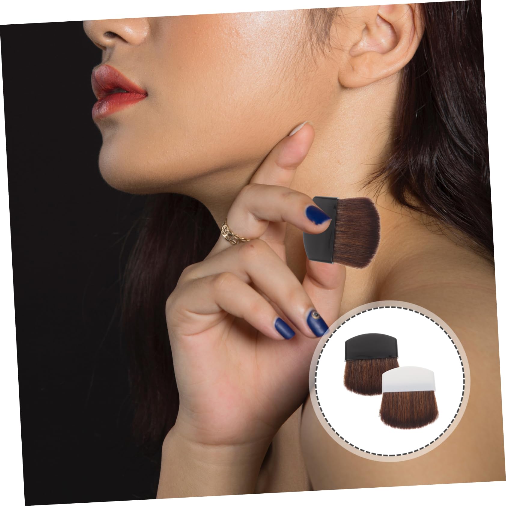 iplusmile Pennelli per Trucco Professionali 2 Pezzi Set Pennelli per Fondotinta e Fard Portatili Morbidi Setole di Crine di Cavallo per Make Up Viso da Viaggio