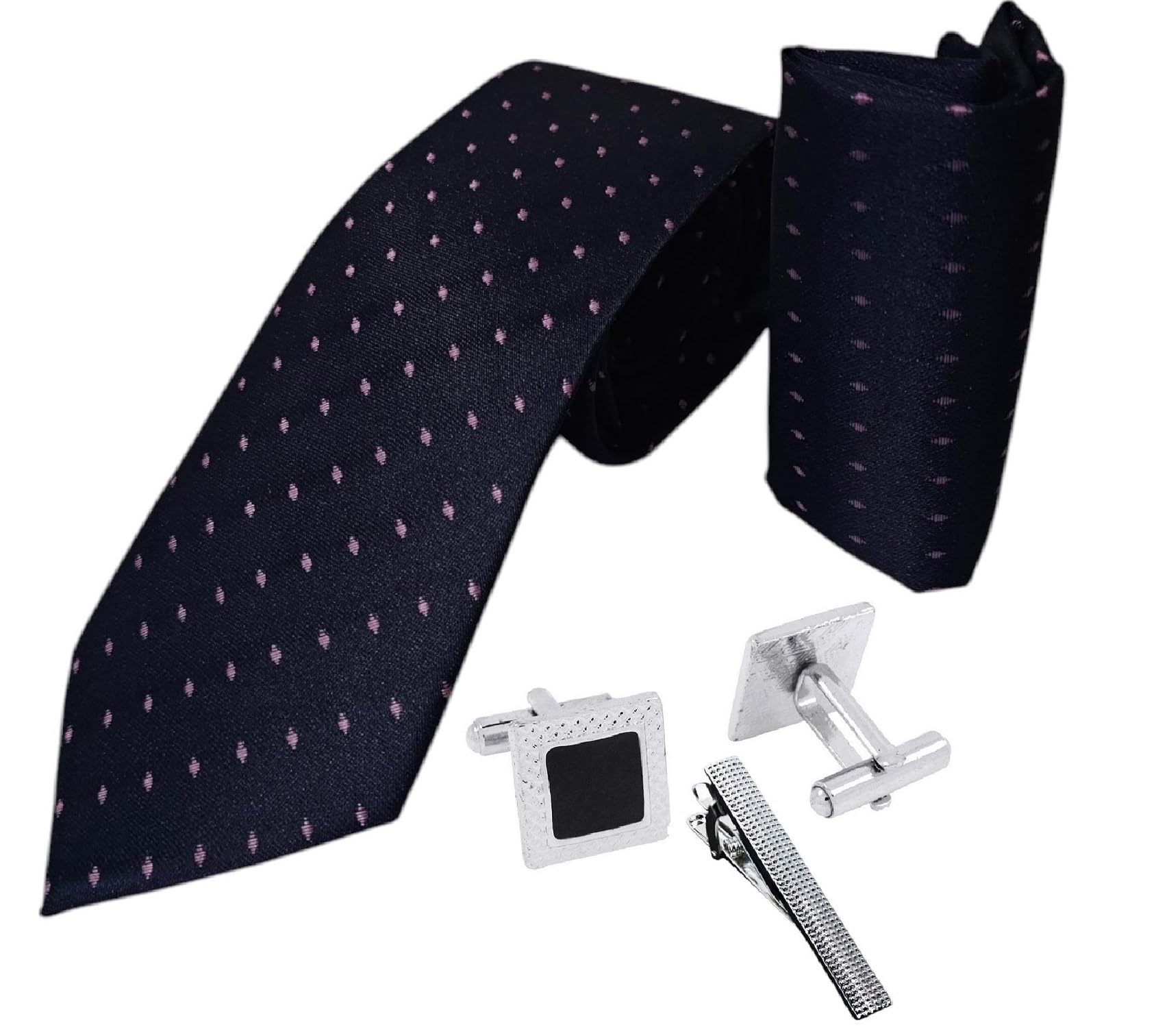 fashmade “where fashion is made” FashMade Premium Italian Silk Tie, Pocket Square with Square Brass Cufflinks & Silver Honeycomb Tie Pin Combo in Leather Gift Box for Men – Formal & Wedding Set tp-12-picture-32