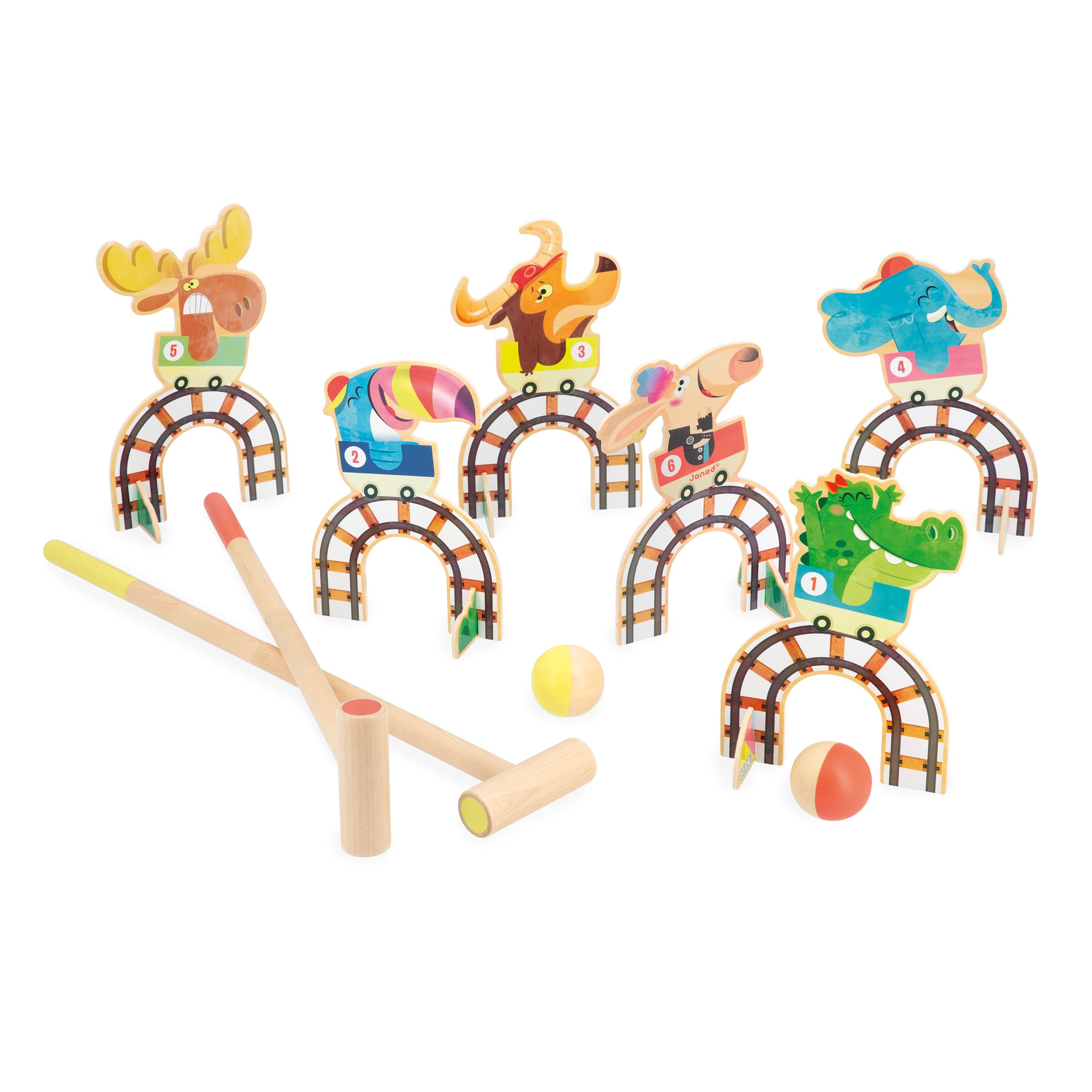 Janod - Jeu de Croquet Enfant Applepop - Jeu d'Adresse - 6 Portes + 2 Maillets + 2 Balles - Développe Dextérité et Concentration - Jouet en Bois FSC - Dès 3 Ans,J03353