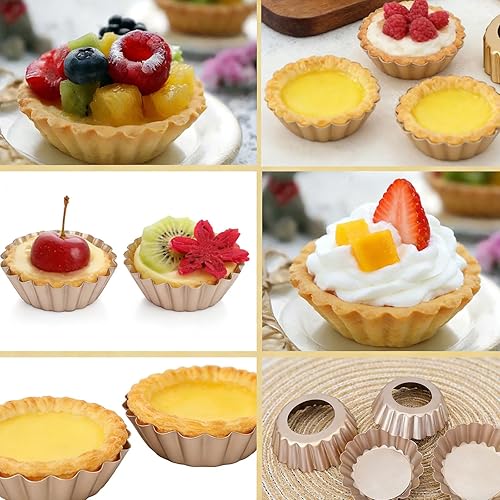 Miniatura 7 de DATANYA Mini Sartenes para Tartas con Fondo Extraíble de 3 Pulgadas, Molde para Tartas de Quiche de Acero al Carbono Antiadherente de 0.8 Pulgadas