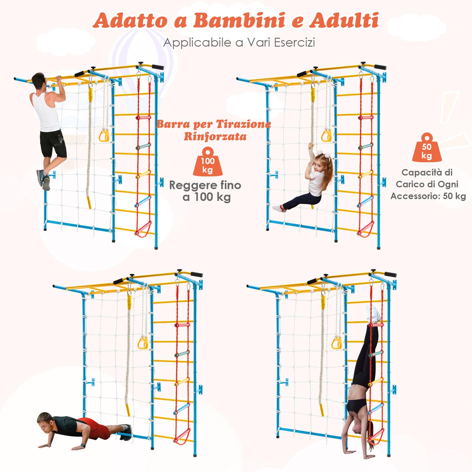 COSTWAY 7 in 1 Set da Arrampicata per Bambini in Acciaio