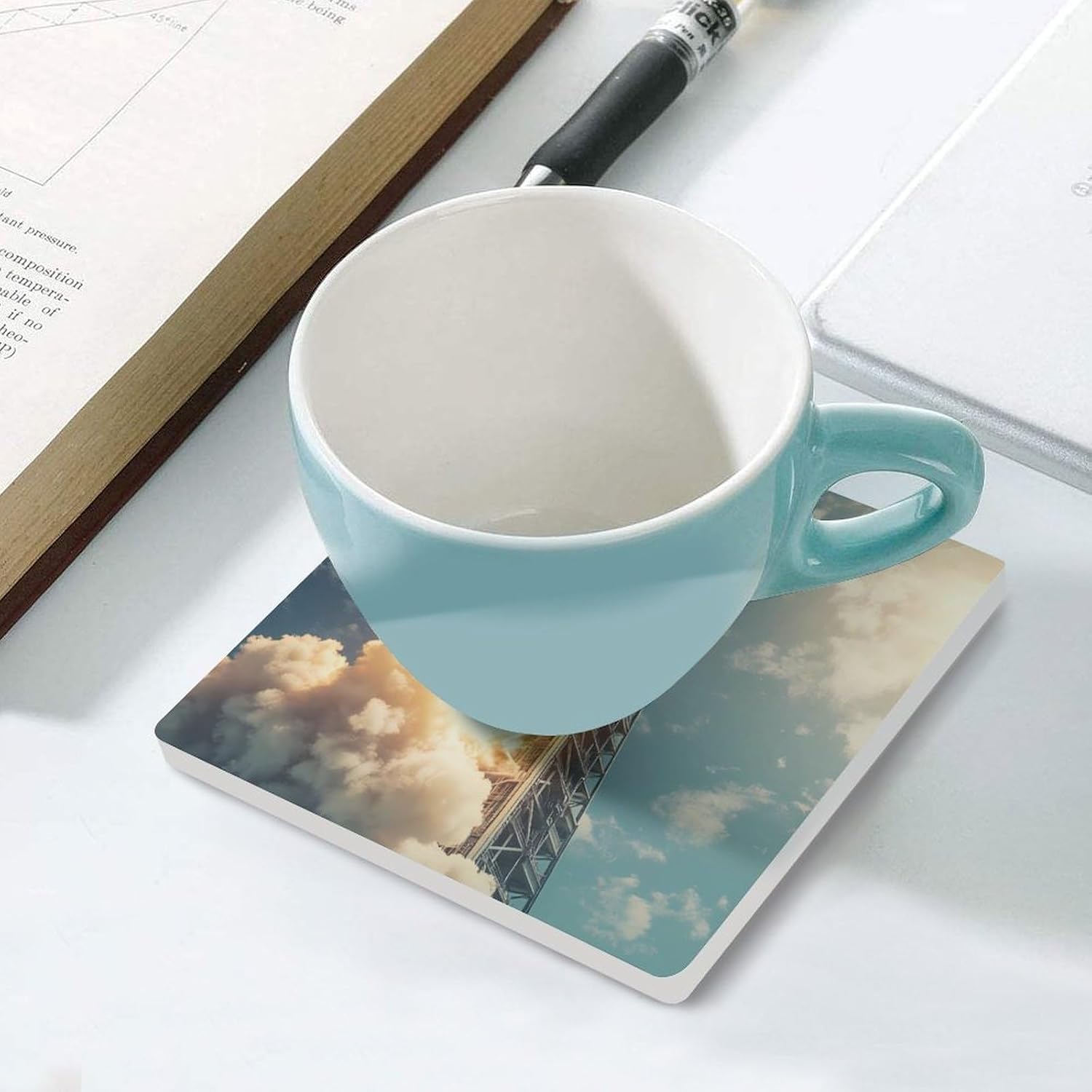 Rocket Launch Coasters for Drinks Square Table Coasters Set Cup Mats with Cork Base