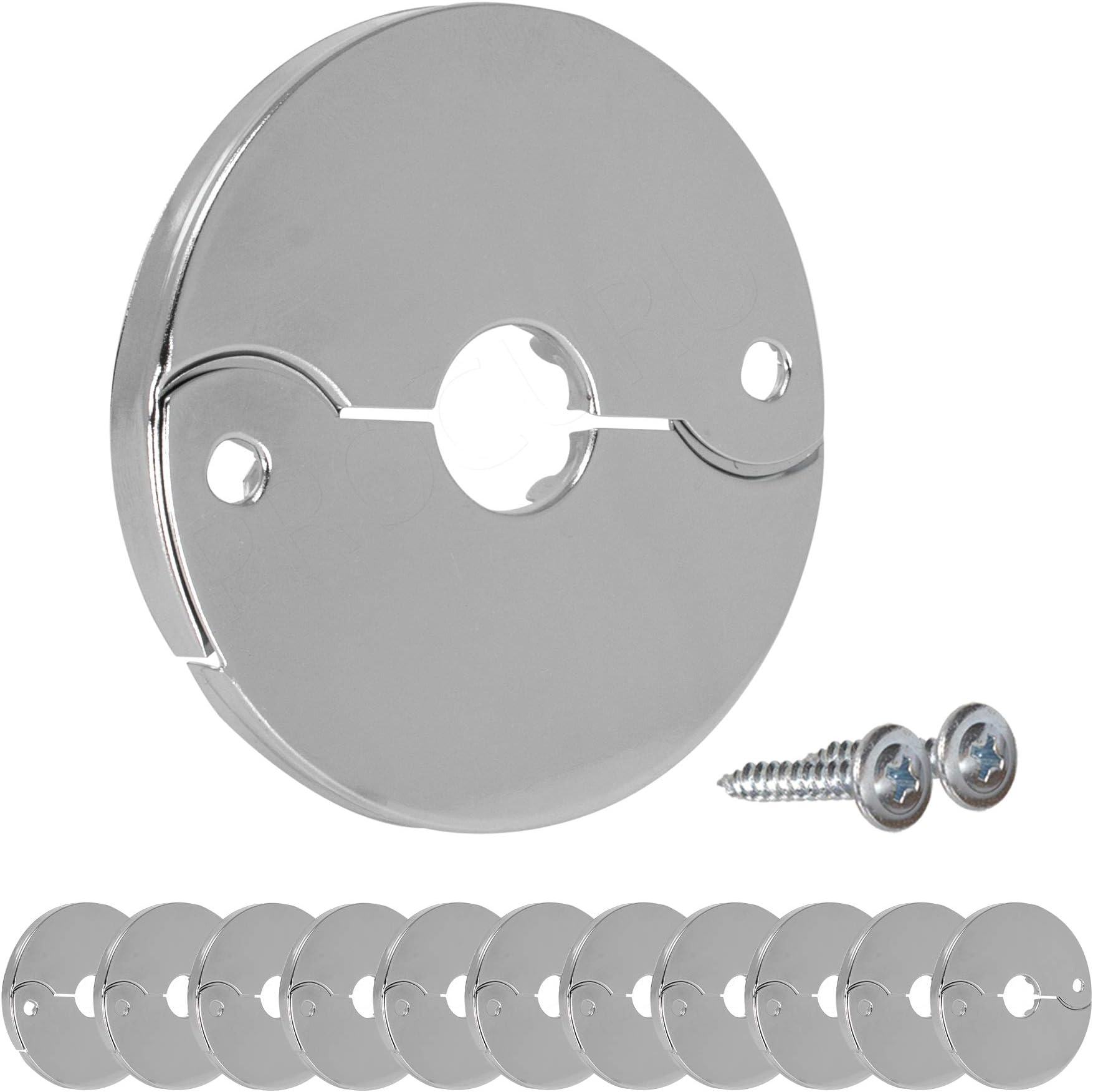 PROCURU 12-Pack 1/2-Inch CTS (5/8" OD) E3755 Hinged Split Escutcheons, Chrome Pipe Cover Plates with Screws, for 1/2" Copper, PEX Pipe