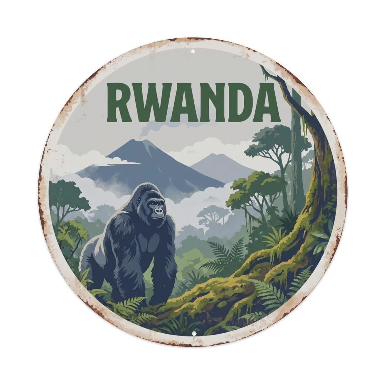 Rwanda Gorilla Mountain Mist Vintage Metal Tin Sign Plaque Wall Decor for Cafe, Club Bar, Office, Garden Metal Poster 8x8Inch