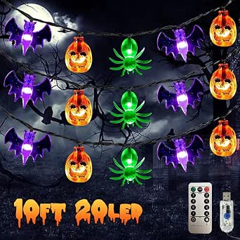HiPiiy Halloween String Lights with Bats, Ghosts, Spiders, and Pumpkins