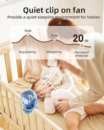 Miniatura 9 de TUNISE Mini ventilador con clip, ventilador de escritorio a pilas, pantalla digital, 3 velocidades ajustables, bidireccional ajustable de 360 ,