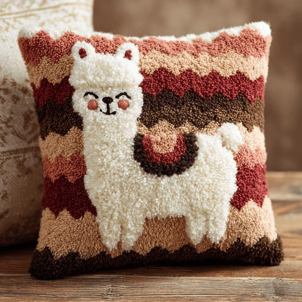 AxiangziK Latch Hook Pillow Kit for Adults,Alpaca 17X17In Latch Hook Kit for Pillow Cover with Instruction for Beginner Cross Stitch Sofa Cushion Cover with Crochet Yarn for Beginners and Home Decor