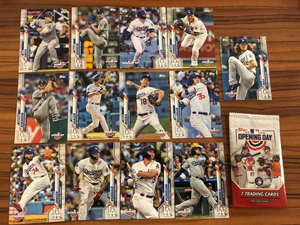 2020 Topps Opening Day Baseball Los Angeles Dodgers Base MLB Team Set of 13 Cards: #9 Joc Pederson 14 Alex Verdugo 37 Justin Turner 50 Kenta Maeda 57 Dustin May RC 70 Gavin Lux RC 101 Kenley Jansen 107 Max Muncy 108 Corey Seager 129 Cody Bellinger 132 Clayton Kershaw 150 Will Smith 172 Walker Buehler Hand Collated from a Hobby Box comes with FREE BONUS HOBBY WRAPPER