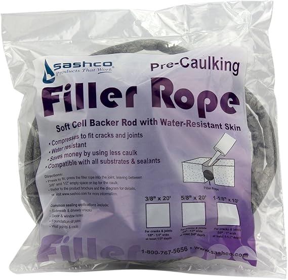 Sashco 30110 PreCaulking Filler Rope Backer Rod, 5/8Inch x 20Feet