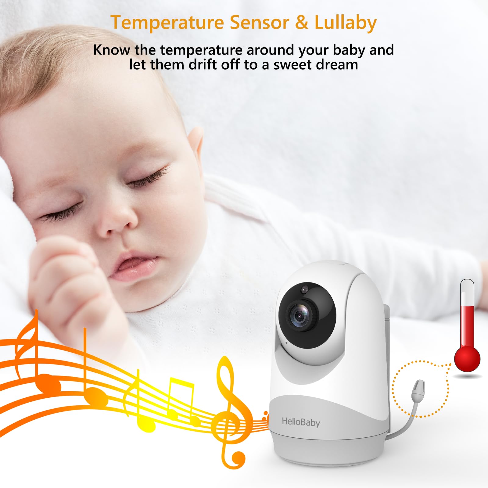 HelloBaby Babyphone mit Kamera, Ohne WLAN, 3,2-Zoll-IPS-Bildschirm, Nachtsicht, Schwenken, Neigen, Zoomen, Temperaturüberwachung, 2-Wege-Audio, Schlaflied, Fütterungsalarm