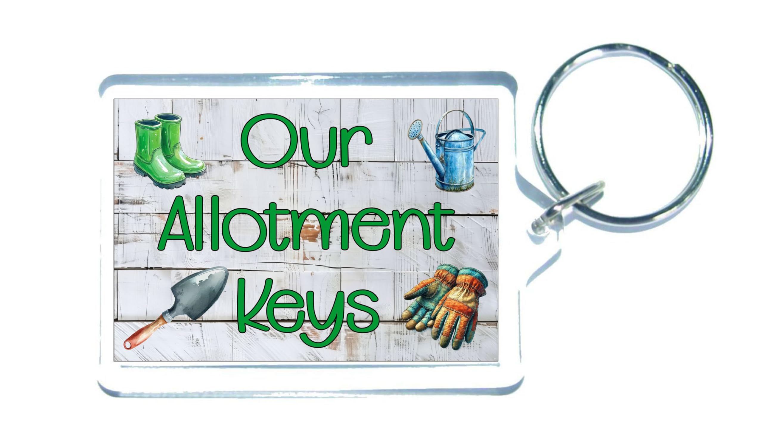 Decalarama Clear Gardening Keyring Gift – Our Allotment Keys - Fun Cute Garden Novelty Present