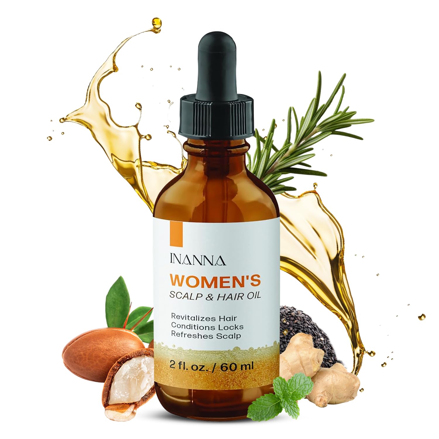 Inanna Women's Blend of 8 Organic Hair Oil, Rejuvenating & Strengthening Formula, Promotes Thicker & Fuller Hair, Oils for Scalp to Tip Transformation, Hair Serum, Thickening Hair