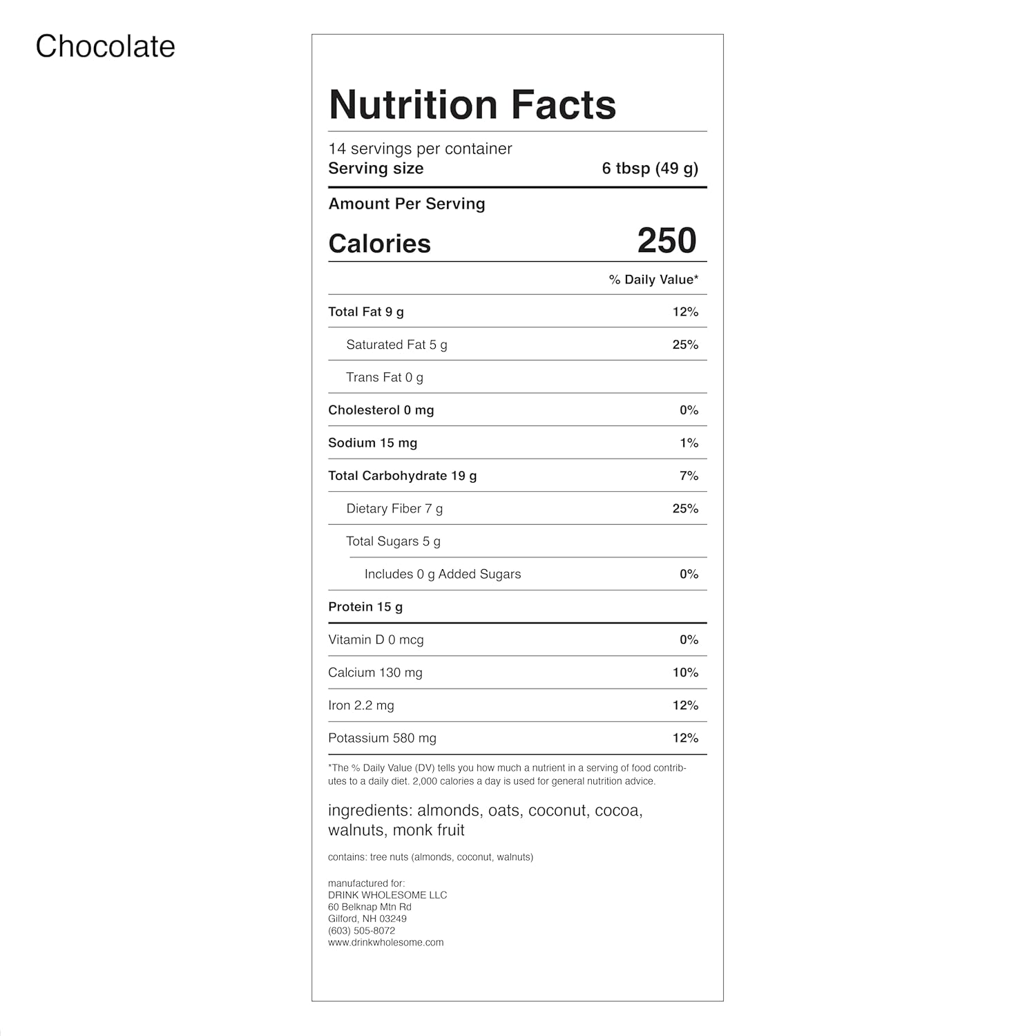 Drink Wholesome Vegan Chocolate Meal Replacement Powder for Sensitive Stomachs | Minimally-Processed, Whole-Food Meal | Additive-Free, Dairy-Free, Gluten-Free | Low Sodium