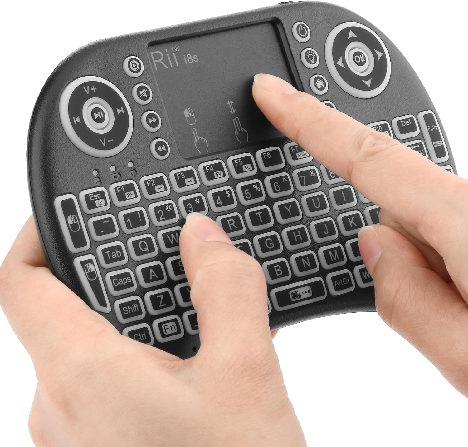 Rii Mini QWERTY Wireless Keyboard with Backlit, Keyboard with Precise touchpad and 2.4Ghz dongle, Rechargeable Remote Control Keyboard for Smart TV/PC/Raspberry Pi 2/Mac iOS/Linux,etc
