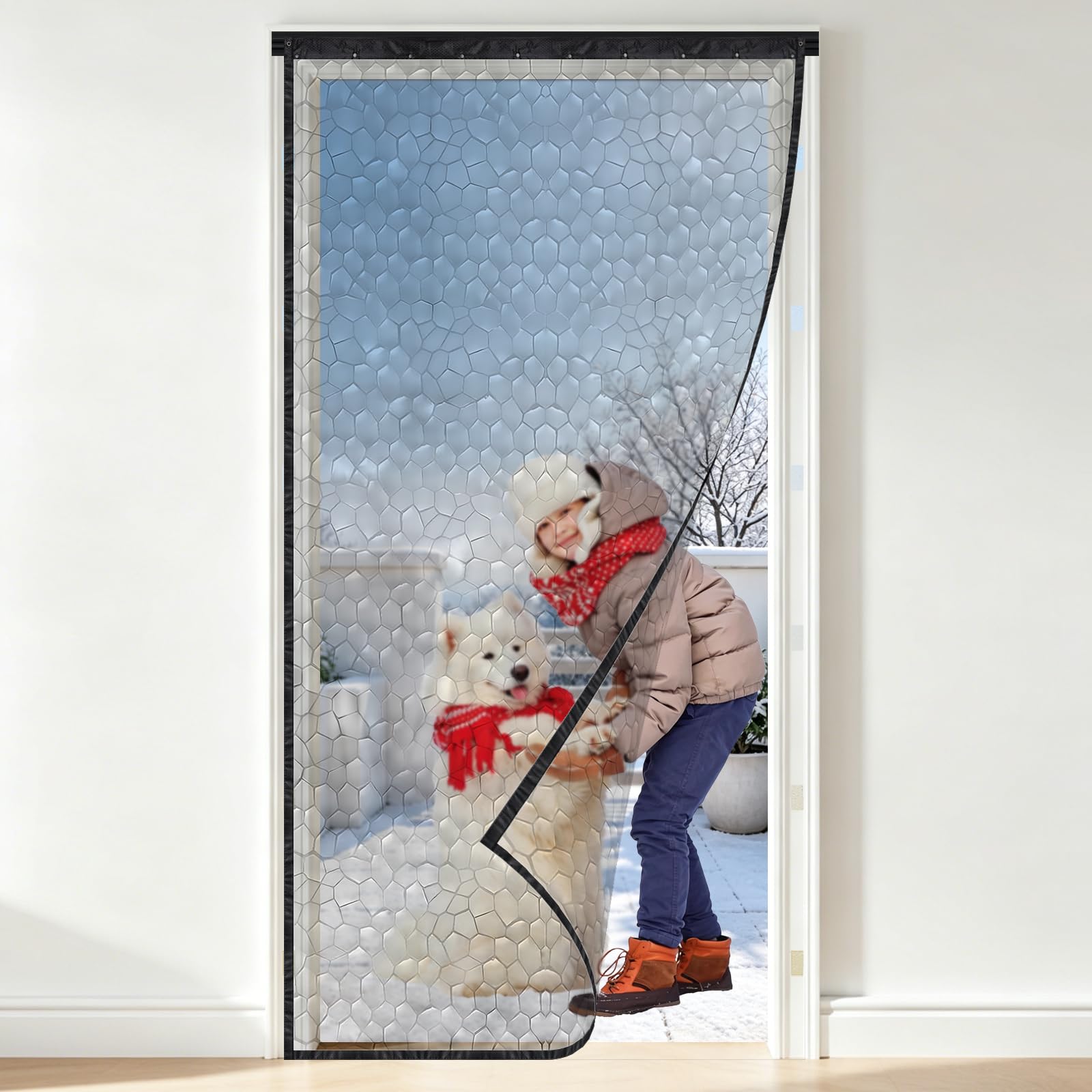 Magnetic Thermal Insulated Door Curtain, Retractable Door Cover with Track