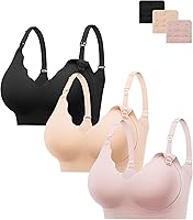 HBselect 3-Pack Seamless Wireless Nursing Bras for Breastfeeding - Comfort Jelly Maternity Bralettes with Push-Up Support