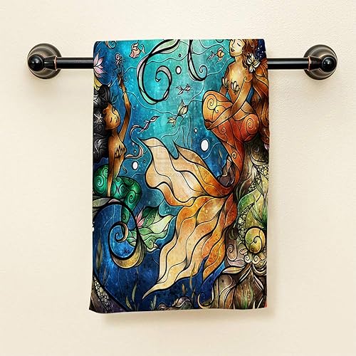 Miniatura 2 de HGOD DESIGNS Toallas de mano de sirena, hermosas toallas de mano suaves de sirena en el mar, toalla de mano suave para baño, cocina, yoga, gimnasio,