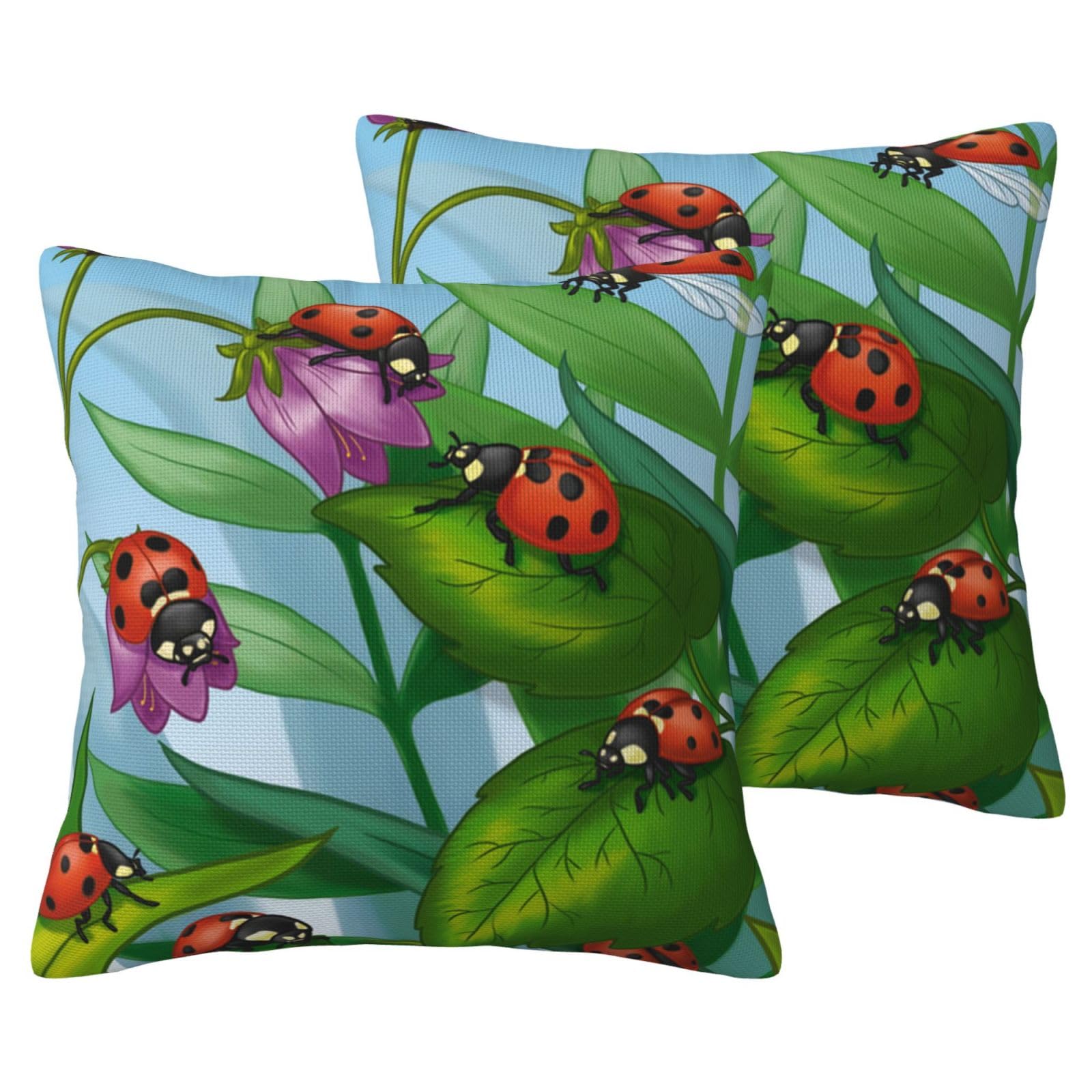 Taies d'oreiller lin imitation coccinelle housses de coussin salon