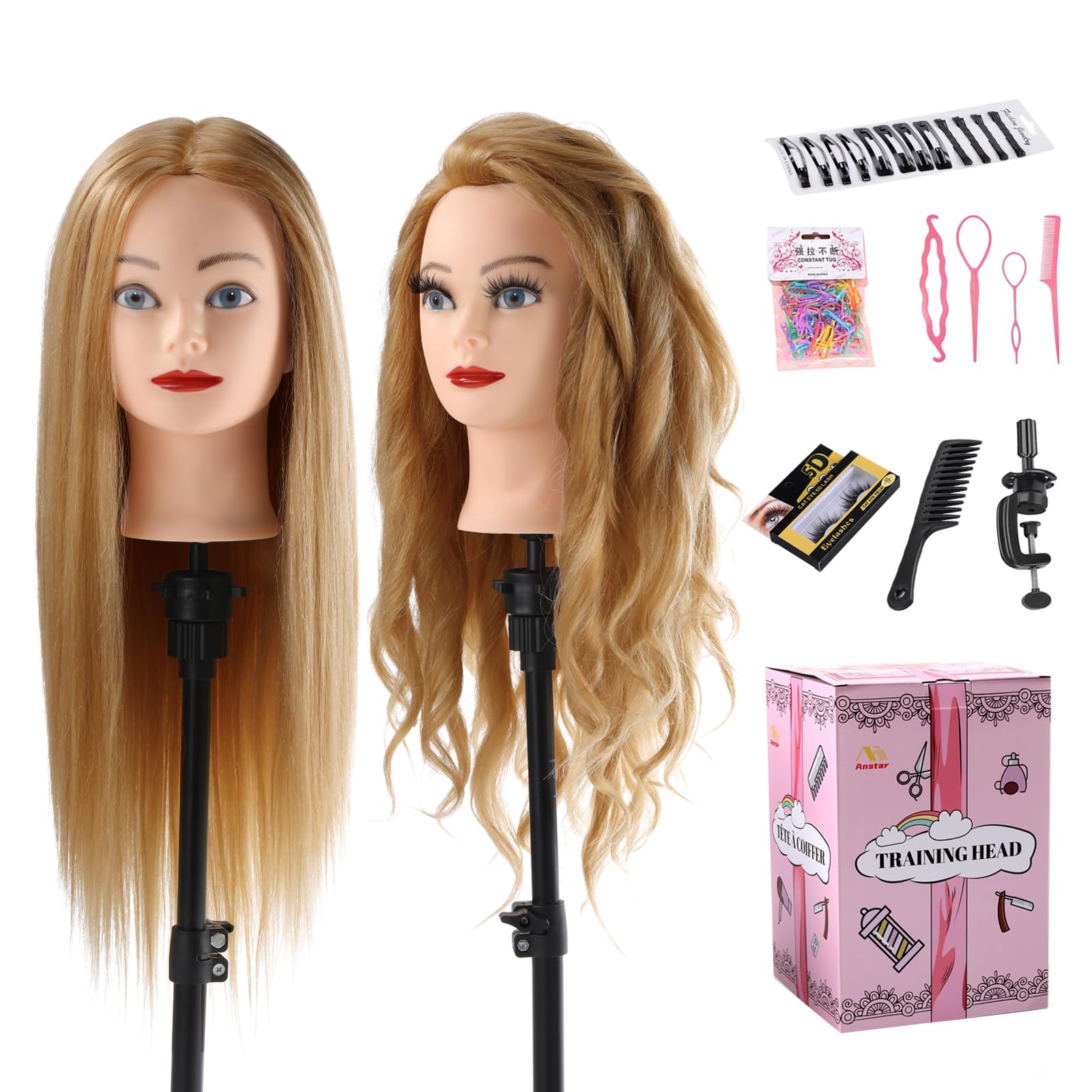 Hairdressing head 70% Real hair