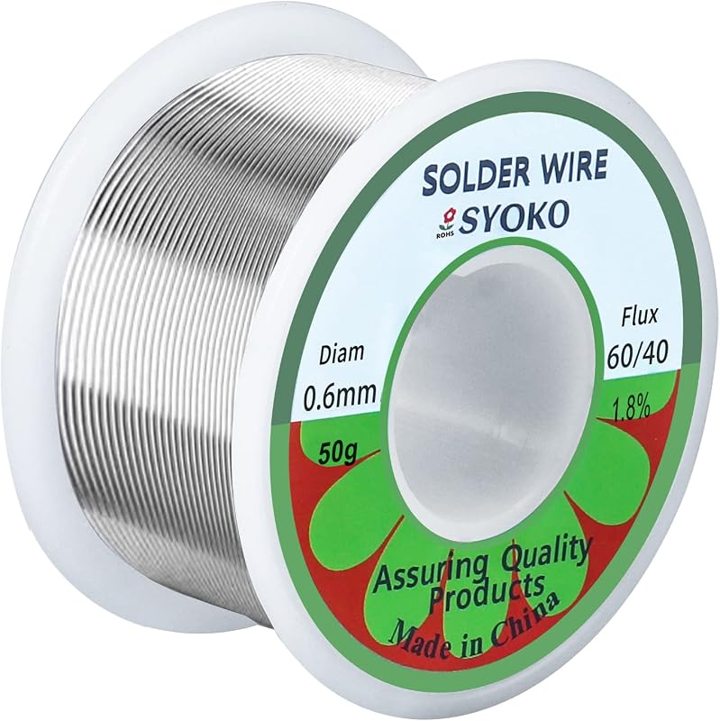 SYOKO 60/40 0.6mm 50g Tin Lead Rosin Core Solder Wire for Electrical Soldering, Soldering Wire, Electrical Solder, 1.8% Solder Flux (0.6mm 50g)