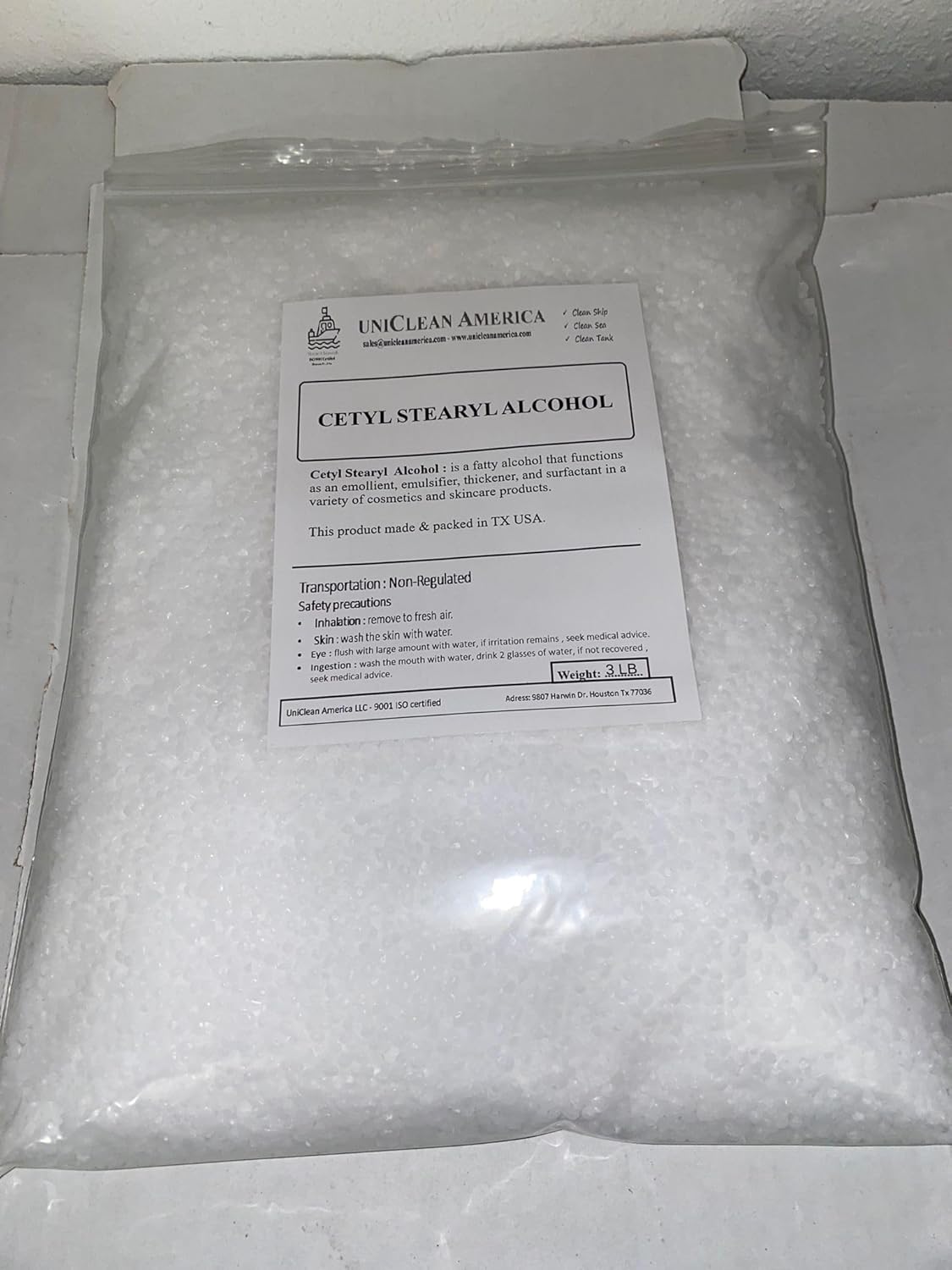 Cetyl Stearyl Alcohol - High Puirty Wax for Industrial & Beauty Use I Made in USA – Weight 10lb