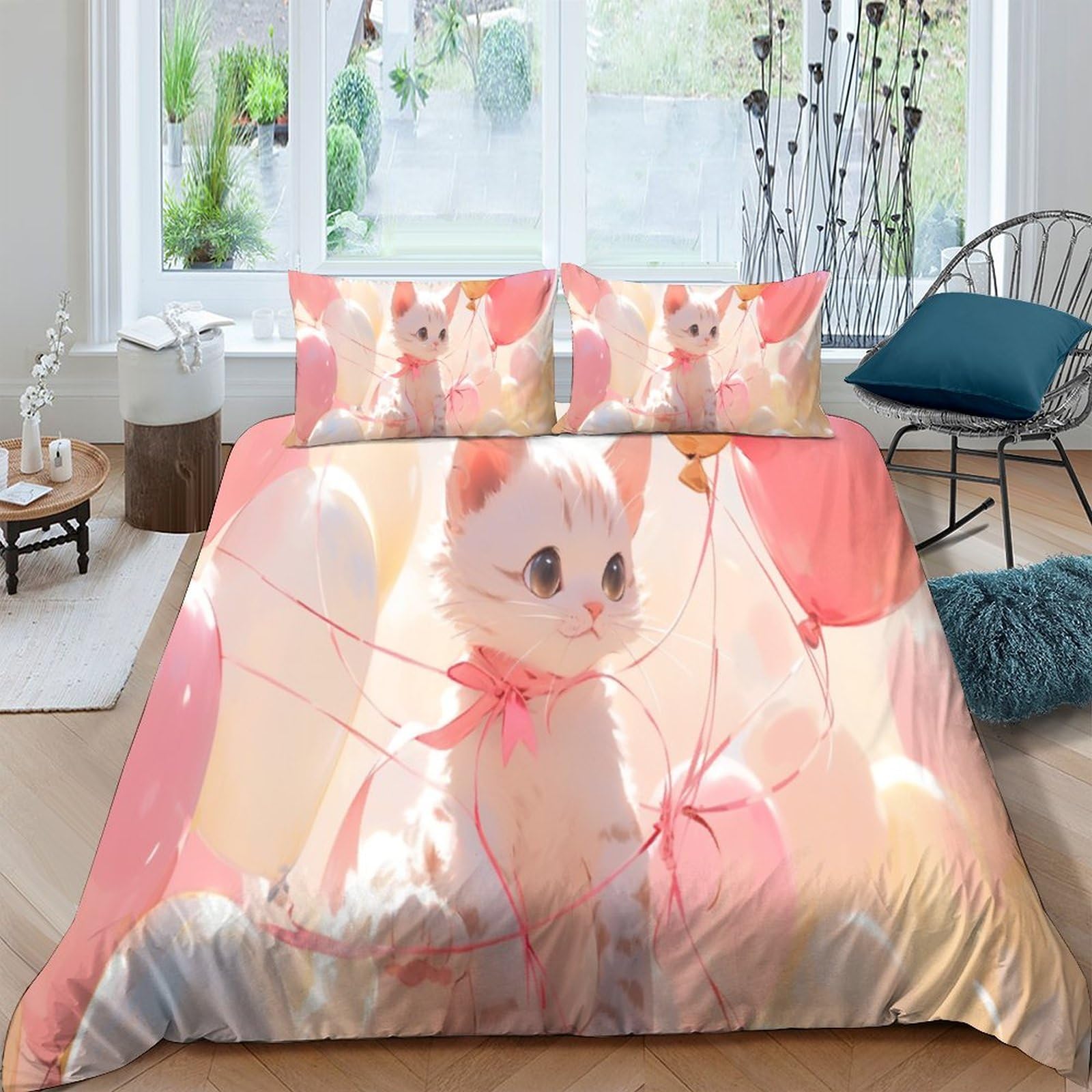 Housse de couette chatons en microfibre respirante et douce, parure de lit 3 pièces 200x200