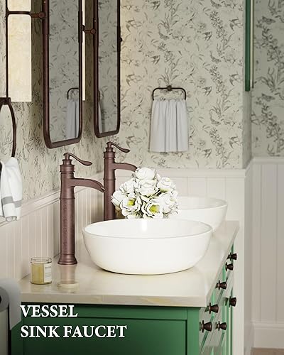 Miniatura 7 de Grifo de lavabo de cobre, grifos altos de baño, cascada, mango único, 1 agujero, antiguo, con drenaje desplegable y líneas de suministro, grifo