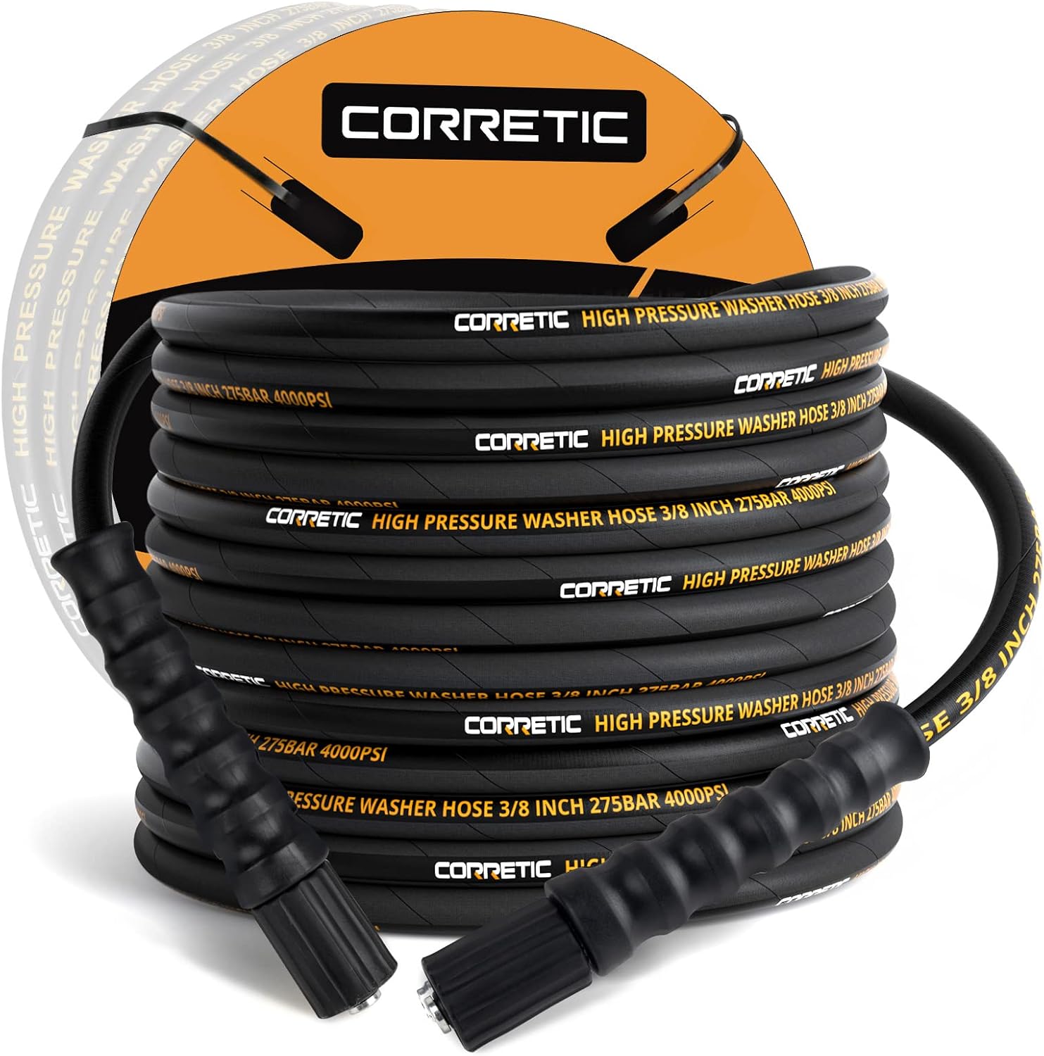 Pressure Washer Hose 50 FT x 3/8 Inch 4000 PSI, Kink Resistant Power Washers Hose Replacement, M22-14mm Brass Thread, High Tensile Wire Braided