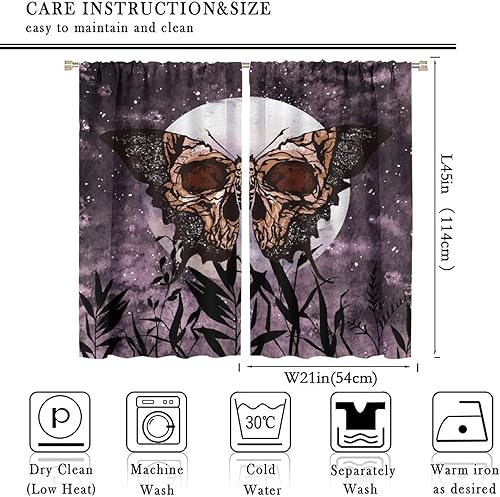 Miniatura 2 de Cortinas de polilla de la muerte, cortinas bohemias góticas de calavera, fantástica decoración de fondo de luna llena, plantas estrelladas moradas,