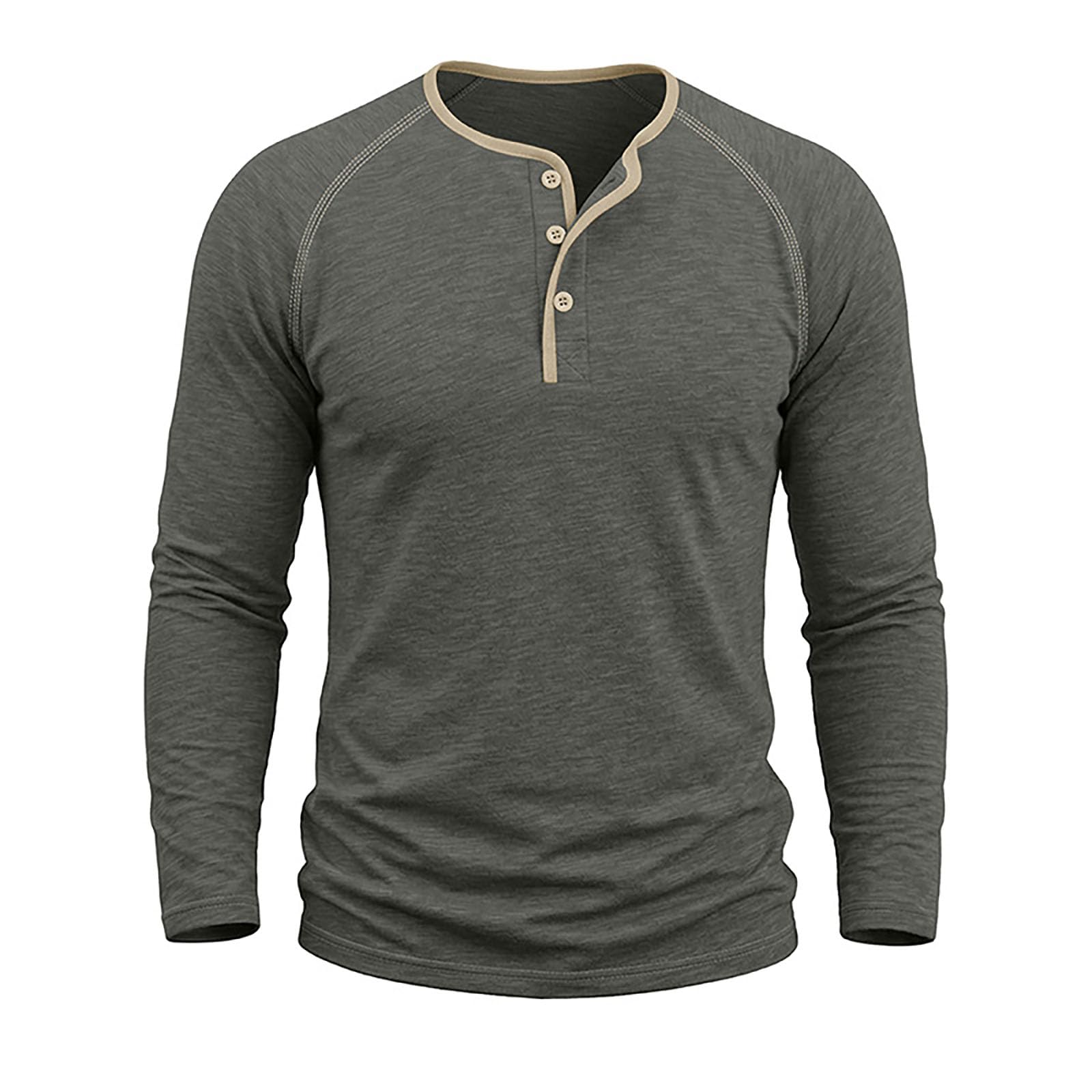 T-Shirt Homme Manches Longues col avec Boutons, Coupe ajustée Slim fit et Manches Raglan, Haut en Coton texturé Respirant, Parfait pour Le Quotidien et Toutes Les activités