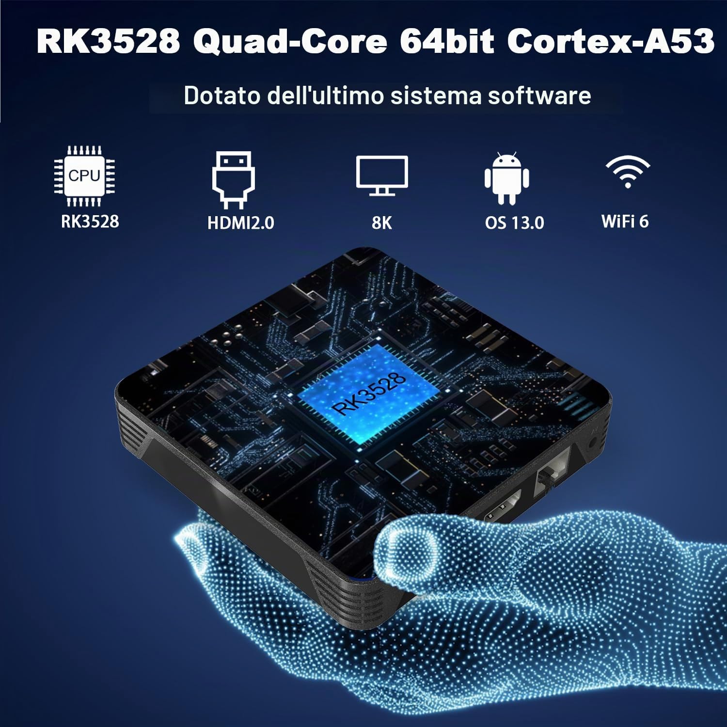 GREVA 8K Android 13.0 TV Box 4GB RAM 32GB ROM RK3528 Chipset Supporto 2.4G/5G Dual-Band WiFi 6 BT5.0 3D HD Smart TV Box Bluetooth USB 3.0 10/100M Ethernet LAN, Android Box 1080P 2K 4K