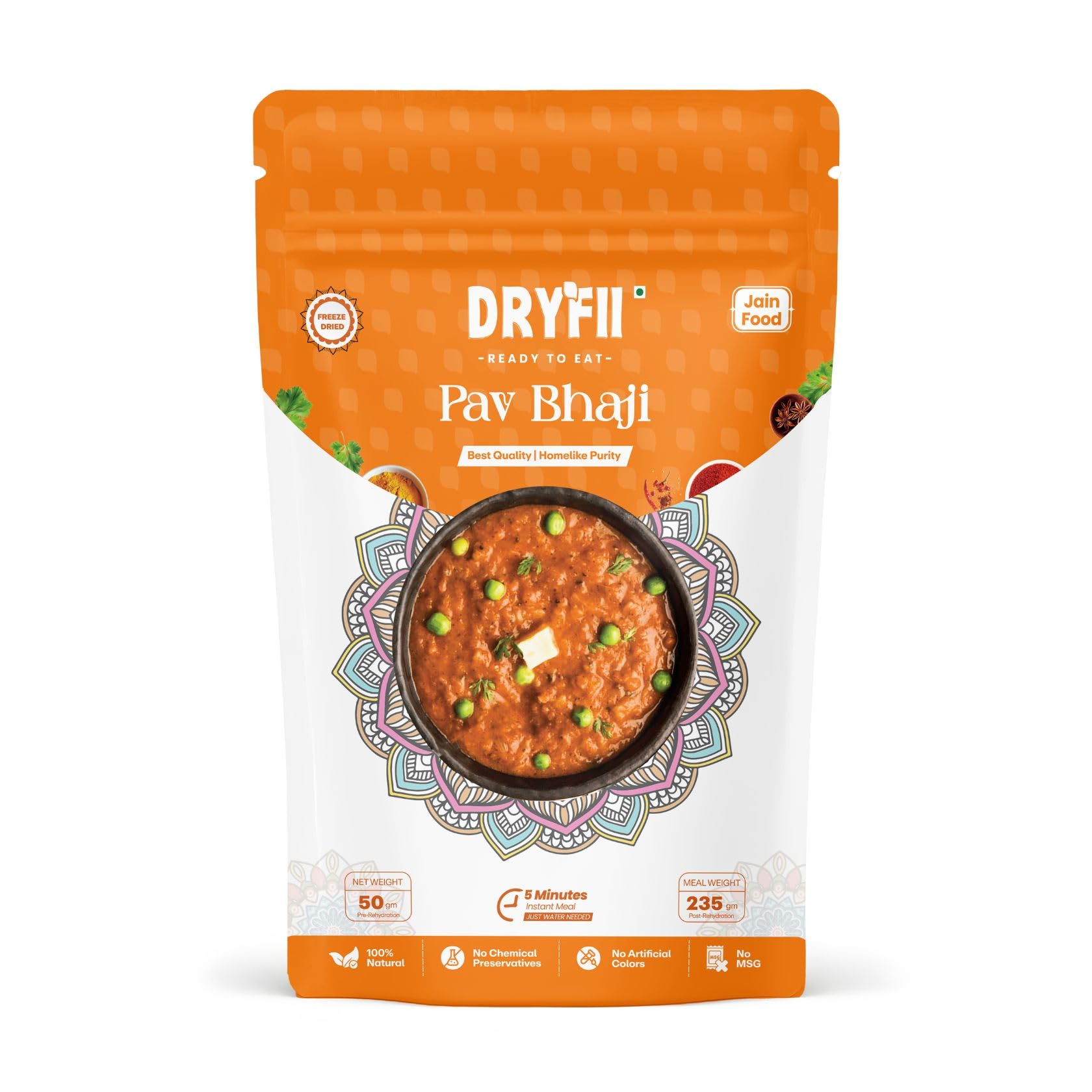 Dryfii Ready-to-Eat Instant Jain Pav Bhaji | Pure Veg | Freeze Dried | No Onion, No Garlic | Breakfast Meal | Rehydrated Weight 235 g-image-18