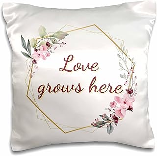 3dRose 16x16 inch Pillow Case - Image of Flower with Text of Love Grows ...