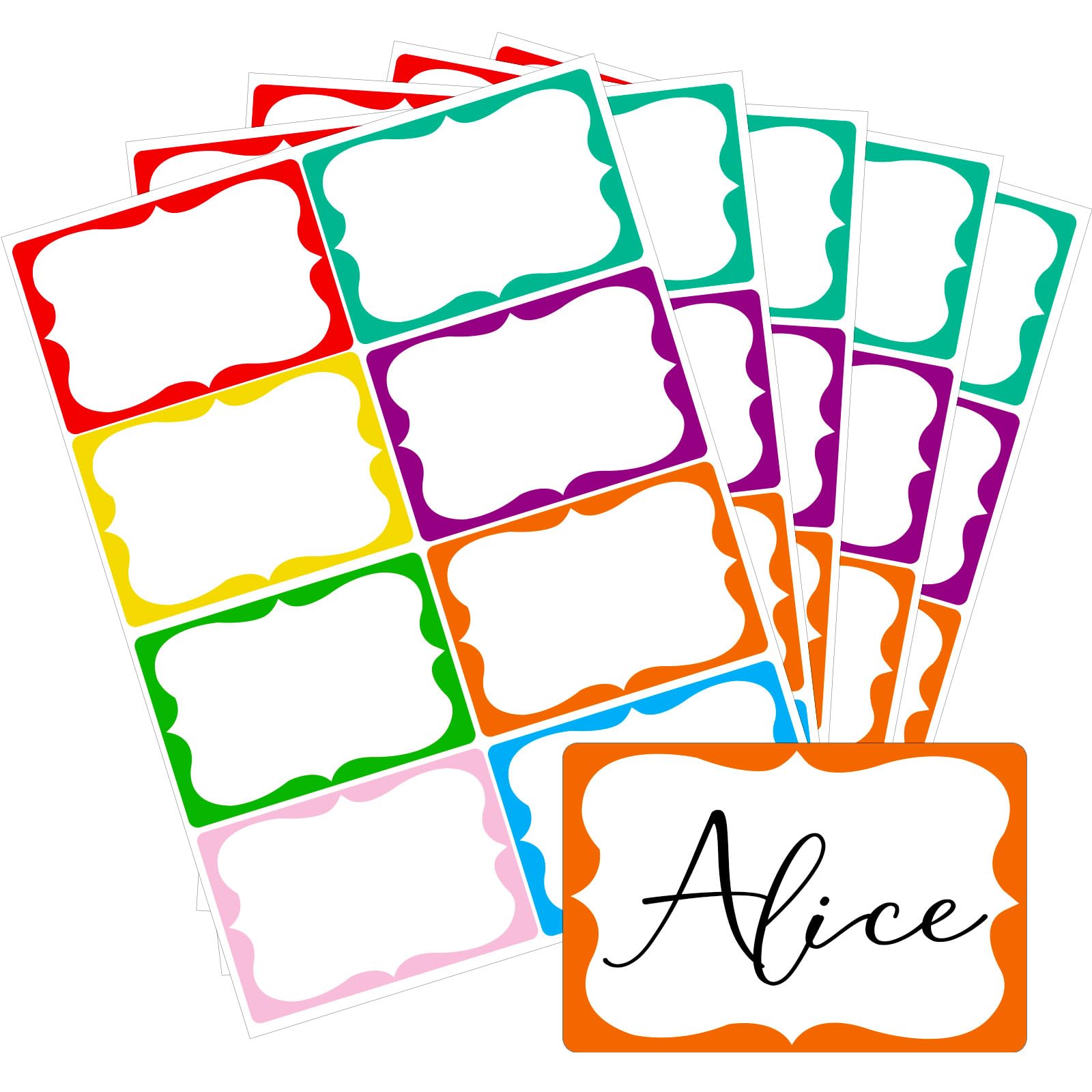 Colored Name Tags,200 Pcs Name Stickers 8 Color Name Tag Sticker for Clothes Gifts, 2'' x 3'' Nametags Stickers for School Office Home