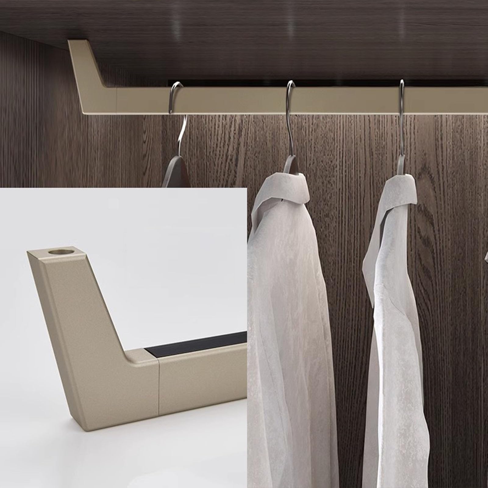 wardrobe rail Heavy Duty Rectangle Closet Rods Aluminum Alloy, Silent Wardrobe Clothes Hanger Pole(Gold,70cm(27 1/2 in))