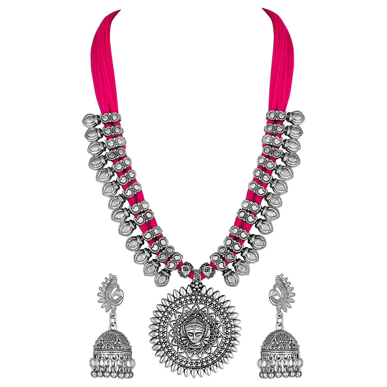 Shining Diva Fashion Latest Oxidised Silver Antique Design Necklace Jewellery Set for Women (Design2-pink) (rrsd11244s) (B08KZXVF97) Amazon Price History, Amazon Price Tracker