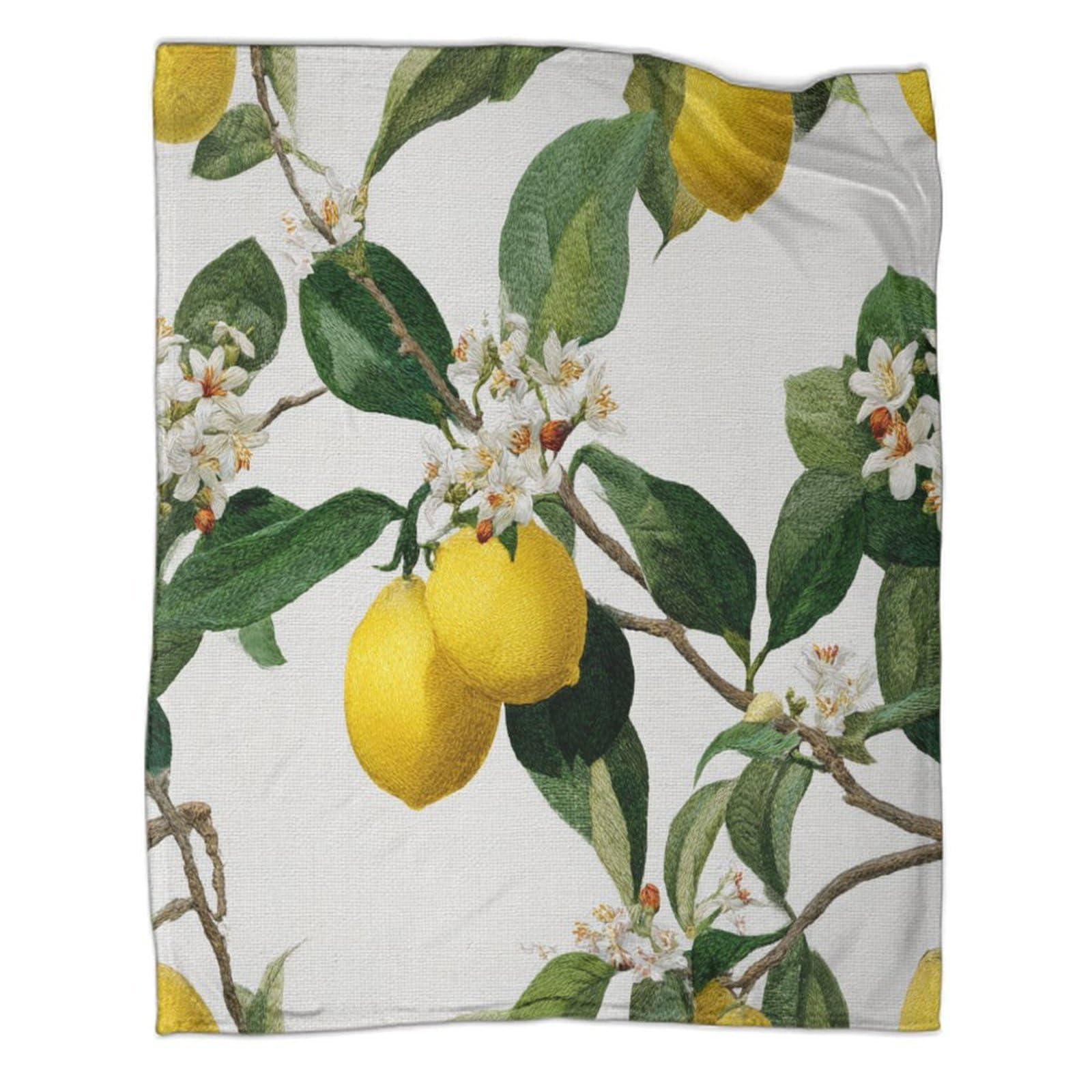 kaiyun Yellow Lemons, White Flowers Pattern Blanket Novel Design Dormitory Soft Comfortable Fluffy Bedding Four Seasons 60x80inch(150x200cm)