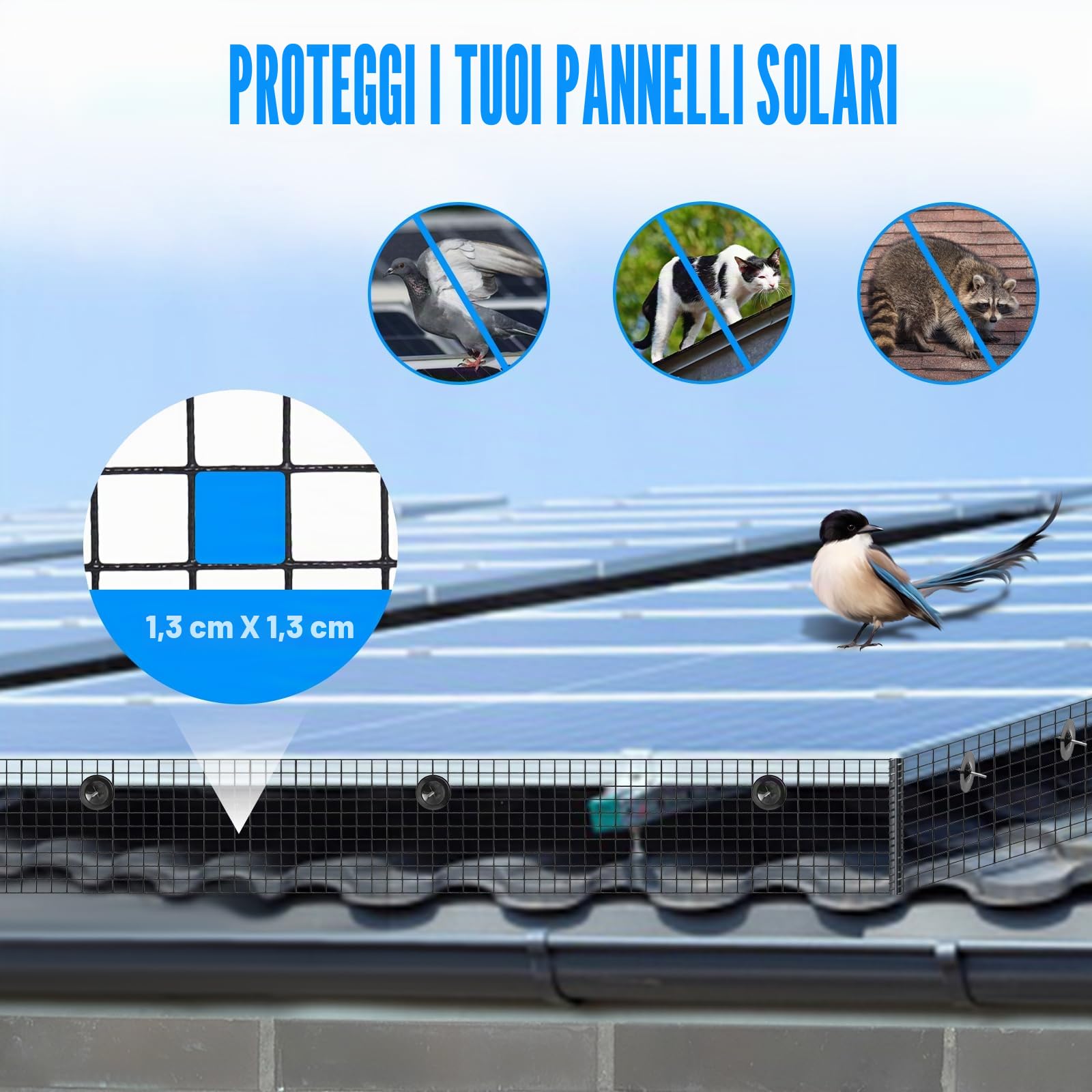 Kit di rete per uccelli a pannello solare, 20,3 x 30,5 m, deterrente per uccelli in filo di PVC Gekufa, protezione per uccelli per pannelli solari per evitare che i piccioni nidificino sotto il tetto