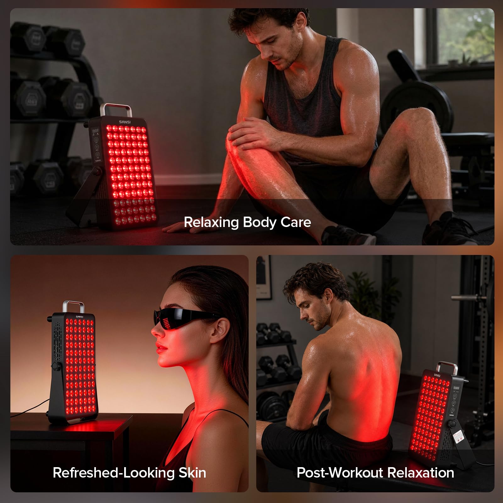 SANSI Panel de Luz Roja e Infrarroja Cercana 120W – Longitudes de Onda 660/850nm, 84 LED, Temporizador 4/8/12 min, Diseño Silencioso sin Ventilador, Soporte Giratorio 350°