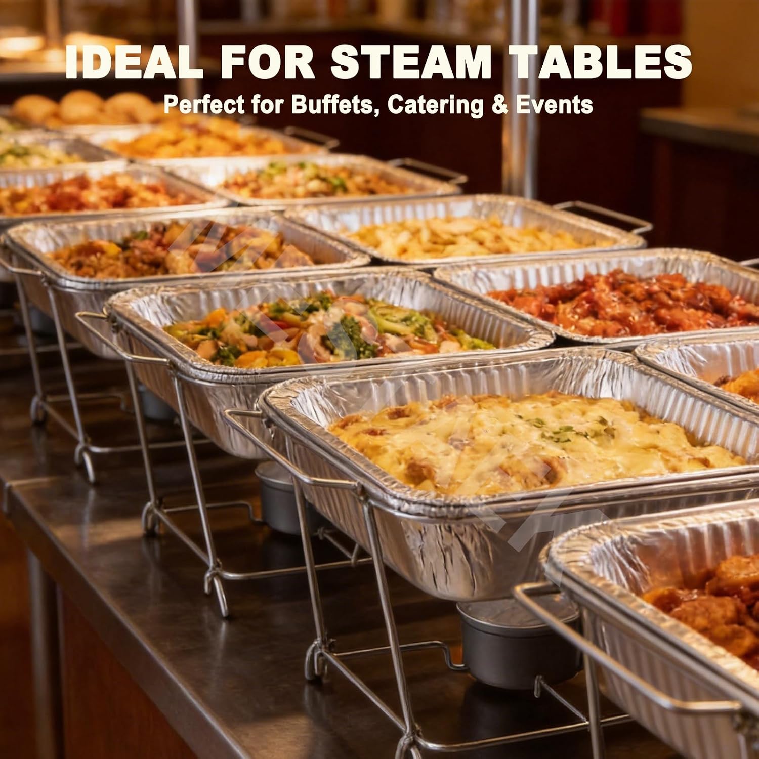Half Size Medium Steam Table Pans with Foil Lids, 25 Pack | 13 x 9 x 2 Inch, Disposable Aluminum, Medium Depth Design, Ideal for Catering, Prep and Transport