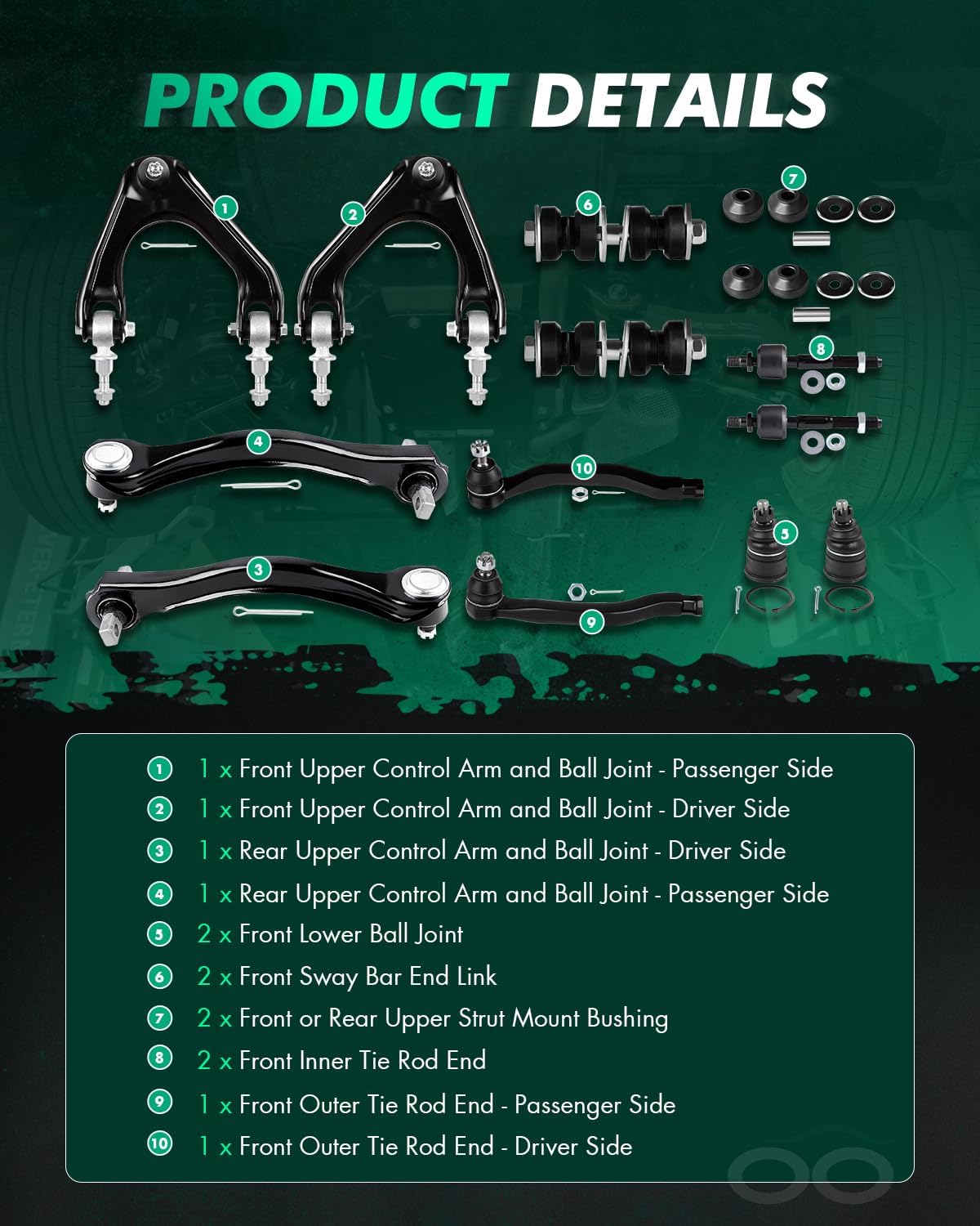 SCITOO 14pcs Suspension Kit Front Rear Upper Control Arm Inner Outer Tie Rod End Upper Shock Mount Bushing Lower Ball Joint Fit 1990-1993 For Honda For Accord