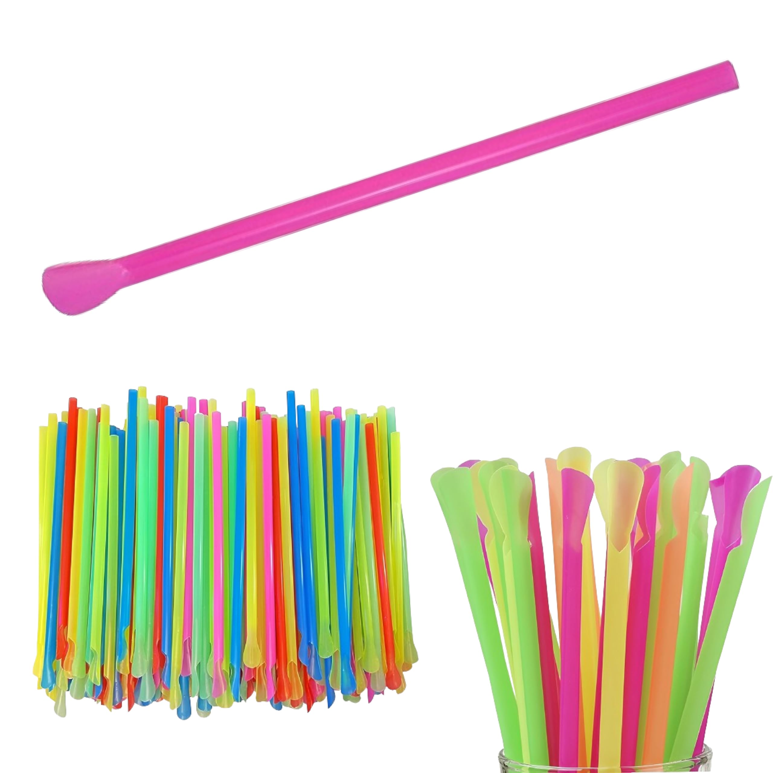 Concession Essentials 8'' Unwrapped Snow Cone Spoon Straw Assorted Bright Colors. Pack of 200ct.