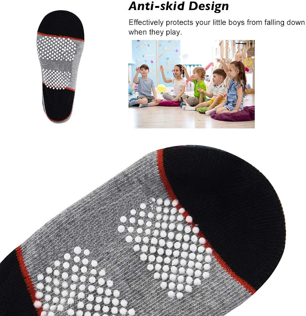 Kids Cotton Crew Socks with Grip - 5 Pack Boys Girl Winter Athletic Sport Ankle Sock Set 6-12 Year: Clothing, Shoes & Jewelry
