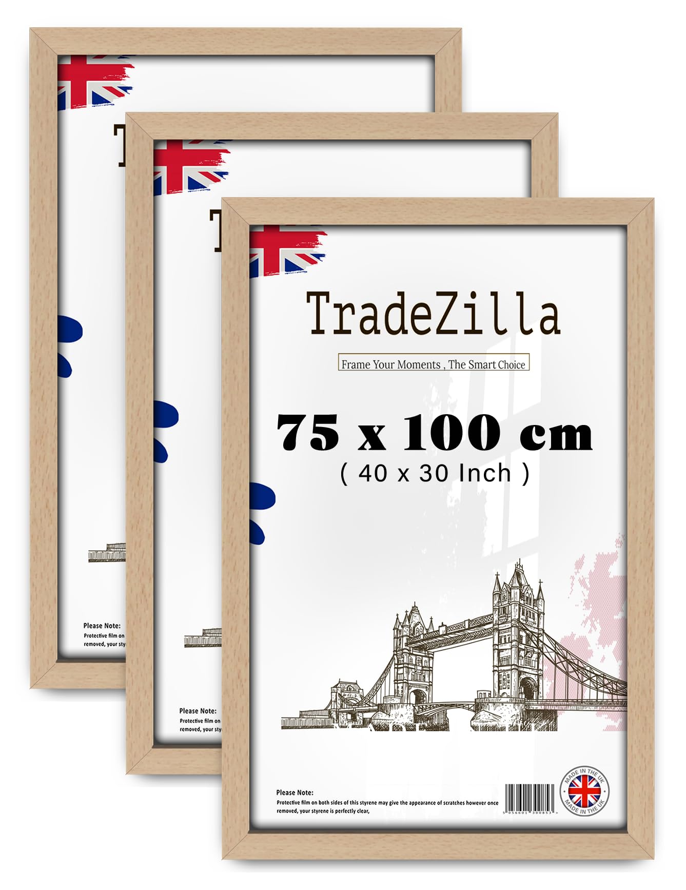 TradeZilla pack of 3 Beech 2' 6" x 3' 3" Poster Frame (75 x 100 CM) Museum Quality, Ideal for Art Enthusiasts, Ready to Hang High-Definition Prints 40 x 30 Inch [ Beech ]