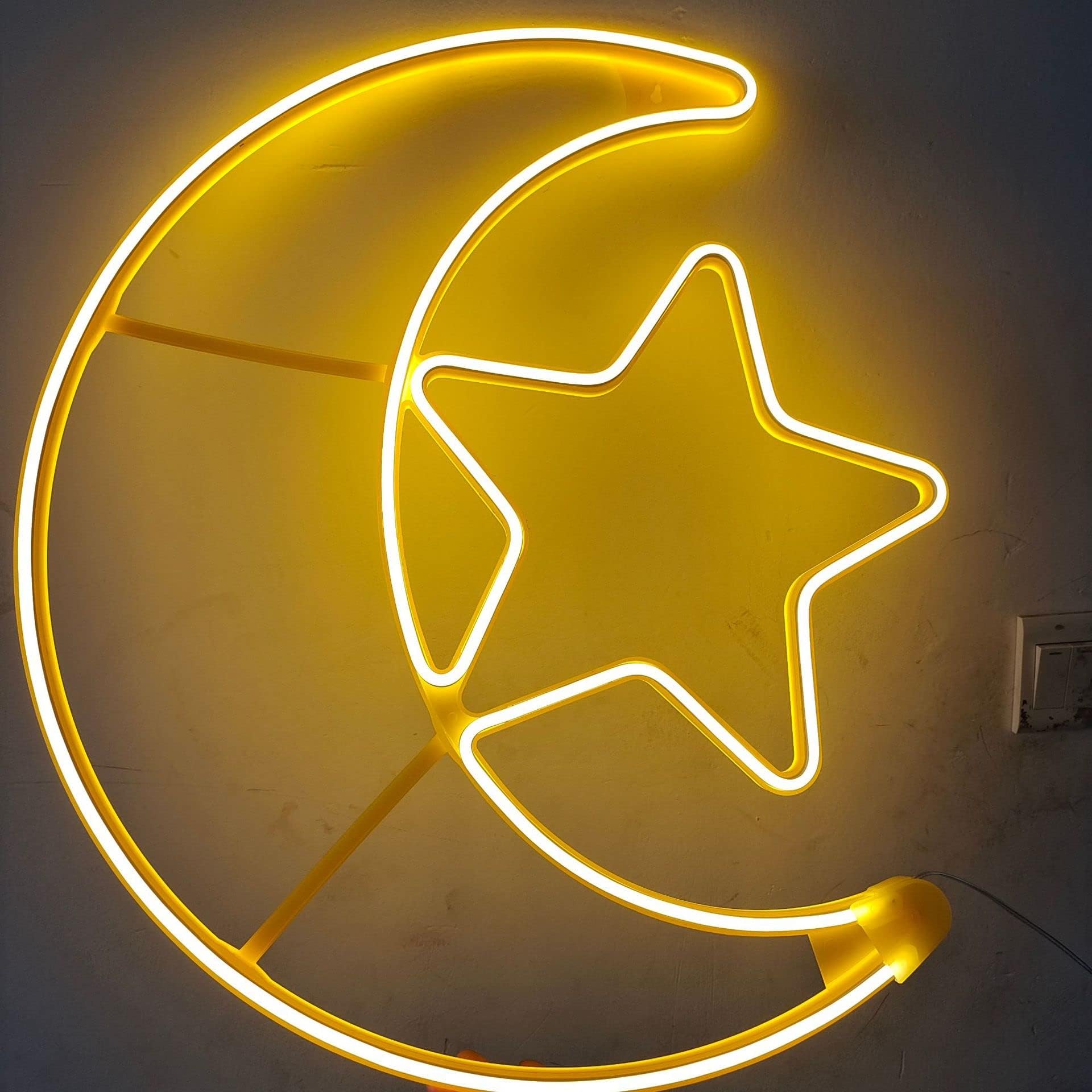 MODALI Oversized Ramadan Lights, Moon Star Lamp, Ramadan Decorations, Ramadan Decor, Ramadan Decoration, ramadan lantern, LED Lamp String, WARM YELLOW COLOR (Moon&Star 48cm yellow)